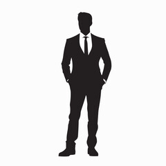 handsome business man standing pose vector silhouette professional confident illustration