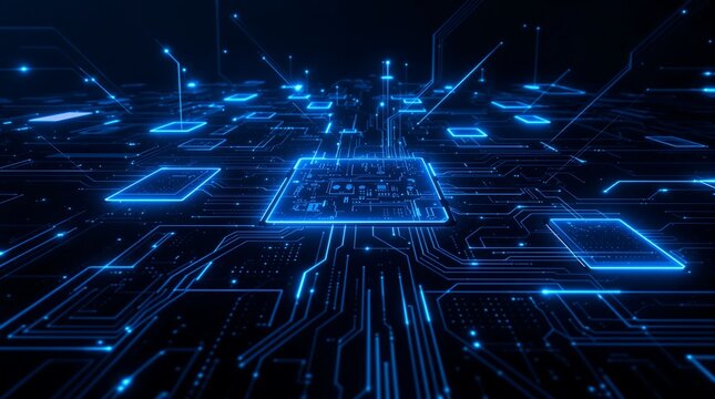 Blue digital circuit board technology background motherboard it networking system design