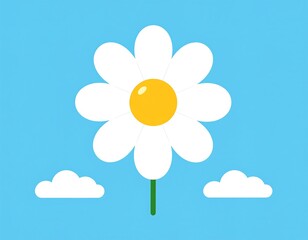 Cartoon daisy flower against a blue sky
