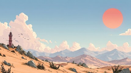 Naklejka premium Desert Vista with Distant Mountains