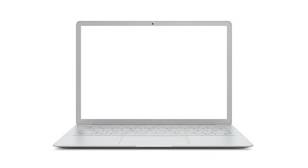Fototapeta premium A light gray laptop with a blank screen, isolated on a white background.