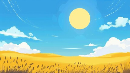 Fresh Spring Outing Wallpaper: Aesthetic Hand-Drawn Scene of Flower Sea & Blue Sky
