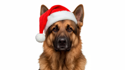 German Shepherd Dog Wearing Santa Hat on transparent png Background