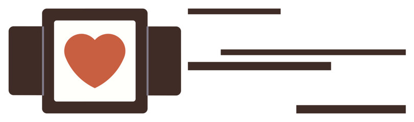 Stylized package with heart motif and dynamic lines conveying movement. Ideal for love delivery, care, digital service, charity, gift service, shipping, simple flat metaphor