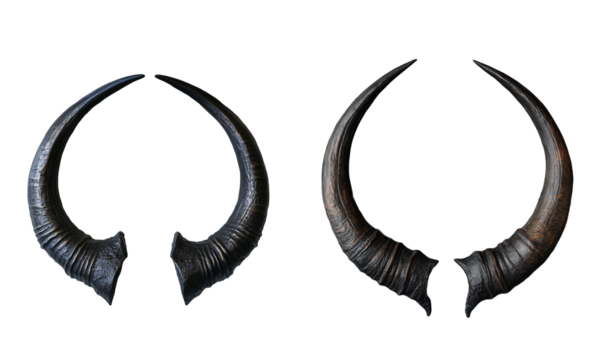 Set of Horns Isolated on Transparent Background. PNG.