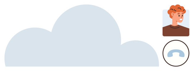 Cloud shape paired with a smiling avatar and call icon, symbolizing connectivity, communication, and remote access. Ideal for teamwork, remote work, customer service, networking, cloud services