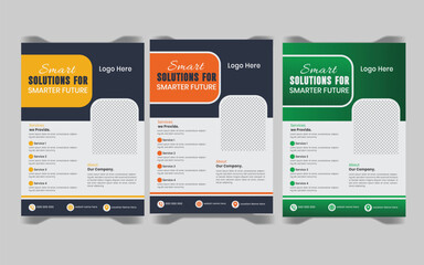 business flyer template design set. 3 templates of different colors a4 flyer template, modern business flyer template, abstract business flyer and creative design, IT company flyer and editable vector