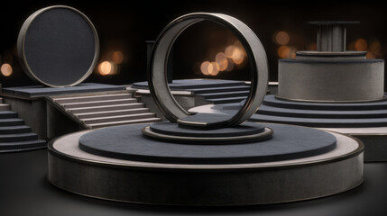 Podium realistic. Round and square empty stages and podium stairs vector 3d template. Illustration of pedestal and platform, stand stage, cylinder and square