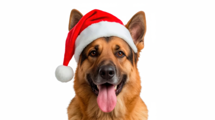 German Shepherd Dog Wearing Santa Hat on transparent png Background