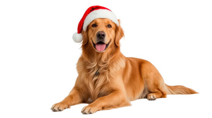 Golden Retriever Dog with Santa Hat on transparent png Background
