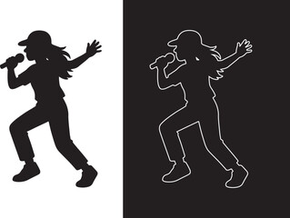 Silhouette of Singing Performer with Microphone in Dynamic Pose Vector Illustration