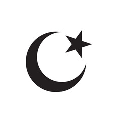 Moon crescent icon, black silhouette of moon with sparkle. vector illustration on white background