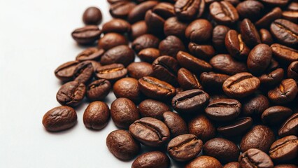 Fototapeta premium coffee beans on a white background. close up of roasted coffee beans background