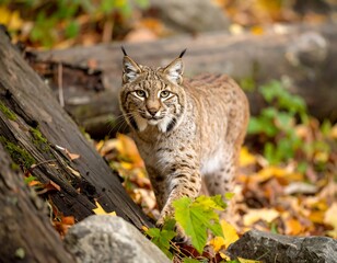 Naklejka premium Lynx in autumnal forest