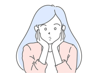 頬に手　女性　イラスト