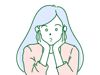 頬に手　女性　イラスト