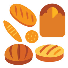 set of bread and buns on white background