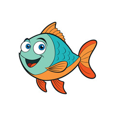 Cartoons fish vector, Smile fish, aquatic, goldfish