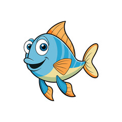 Cartoons fish vector, Smile fish, aquatic, goldfish
