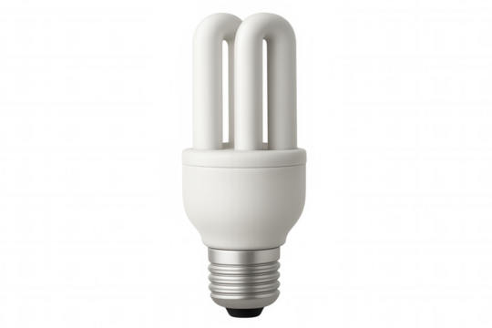 Fluorescent light bulb glowing against transparent backdrop, highlighting contemporary energy-saving illumination technology