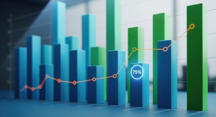 Dynamic 3D Bar Graph with Rising Trend Line and 75% Highlight