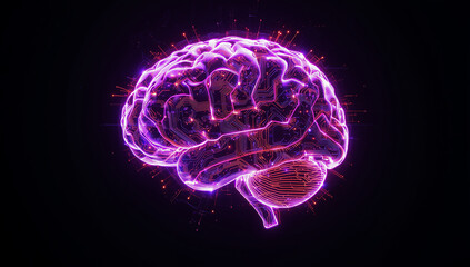 Digital brain with glowing neural network connections, artificial intelligence concept, machine learning, futuristic technology, innovation in data science, human mind and computer integration