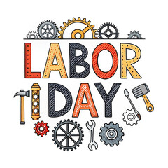 Creative typography of Labor Day with gear and tools in modern style