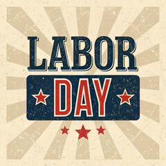 Happy labor day celebration banner with retro grunge typography