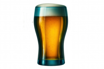 Pint glass full of golden beer with white foam head, isolated on transparent background, perfect for beverage and refreshment visuals
