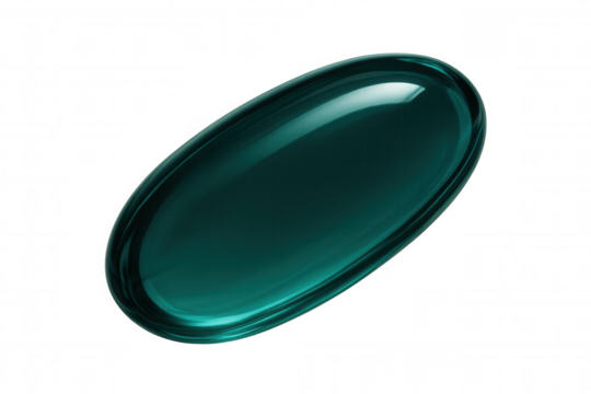 Rotating teal softgel capsule on transparent background, ideal for pharmaceutical, medical, and healthcare visuals