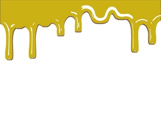 Golden Honey Dripping Border Frame Isolated White Background - Liquid Sauce Drops Design Element Vector Illustration Food Sweet Syrup Flowing