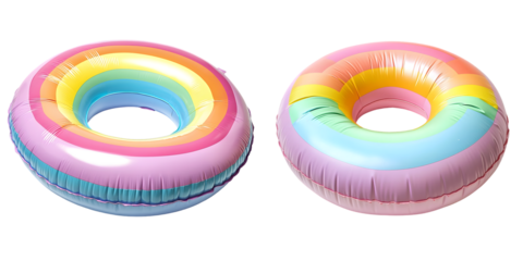 Pastel Rainbow Inflatable Pool Float. A colorful and fun float perfect for pool or beach activities isolated on a transparent background