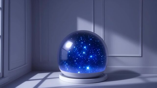 A blue starry night globe in a room