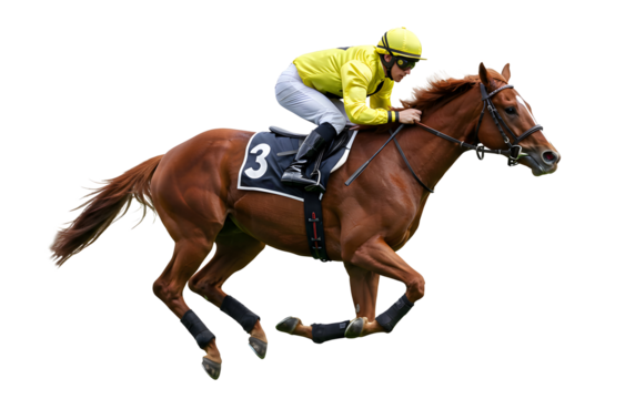 Horse racing with jockey in action