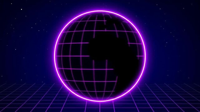 Neon Globe with grid lines in space.