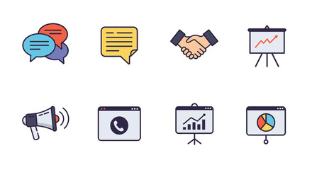 Business Communication and Presentation Icons Set.