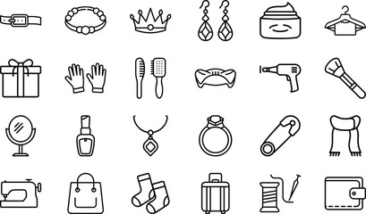 Collection of black outline icons for fashion and lifestyle items belt bracelet