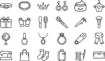 Collection of fashion and beauty icons on white background belt bracelet