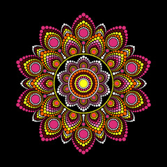 “Handmade dotted mandala artwork with circular symmetry and clean design