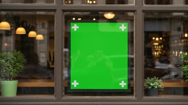 Window display with green screen poster