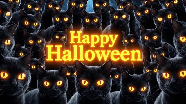 Black cats with glowing eyes illustration for halloween theme