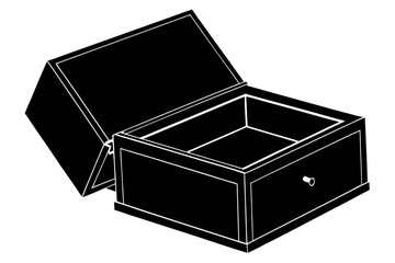 Vector art of Open wooden box with lid in black and white