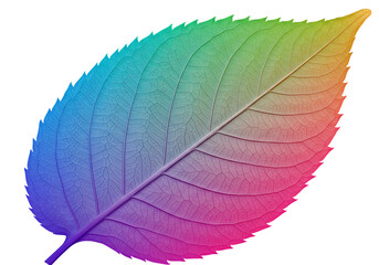 Obraz premium Abstract multicolor digital leaf blending gradient shades of blue, pink, and green, isolated