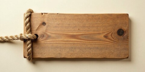 Fototapeta premium Rustic Wooden Sign with Natural Fiber Rope, Perfect for Inspirational Messages or Rustic Decor