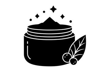 Vector art of silhouette of Cosmetic cream jar with leaf and berries