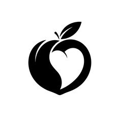 Peach Silhouette Logo With Heart-like Shape, Clean Black Vector Design
