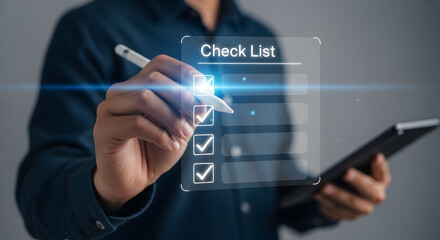 Achieve goals by checking off tasks on a digital to-do list with modern technology interface