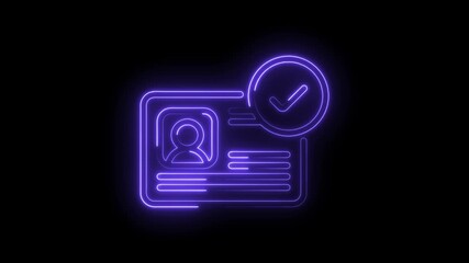 Glowing neon purple identity card with checkmark icon signifying verification approval - Powered by Adobe