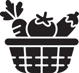 Basket with vegetables glyph icon