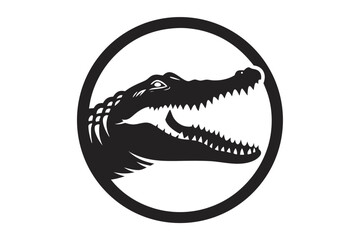 Naklejka premium Crocodile Head with Open Mouth in Black and White on White Background